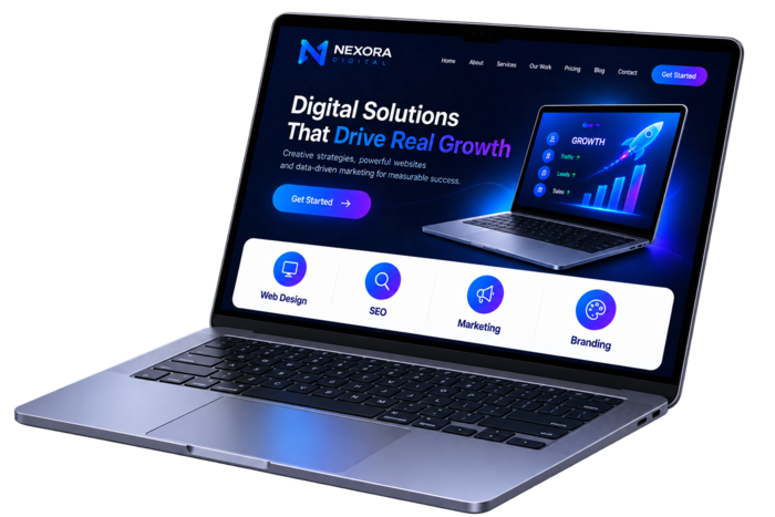 Nexora growth dashboard on a laptop